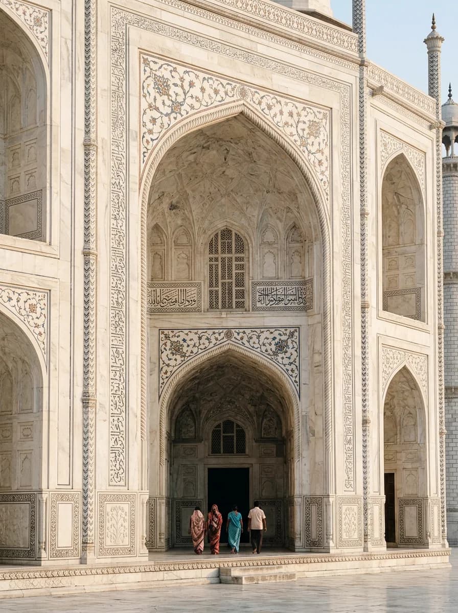Detalle del mármol blanco del Taj Mahal