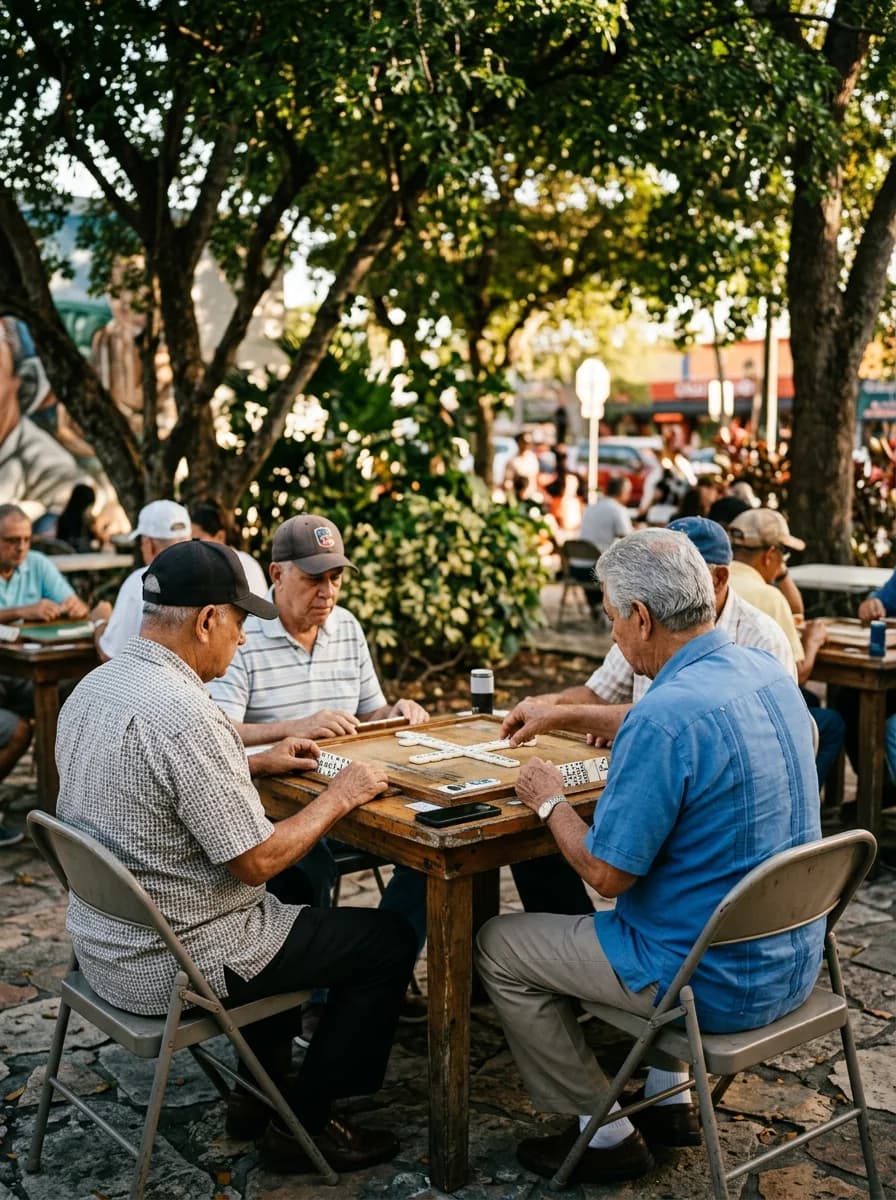 Vecinos jugando al dominó en Little Havana